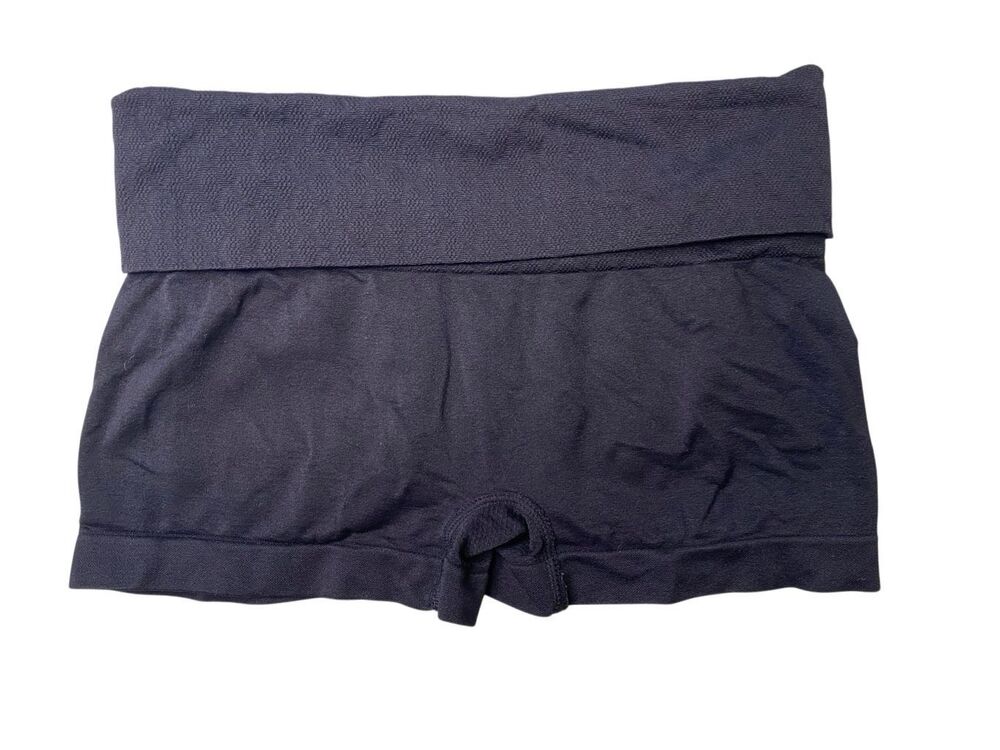 Black Fold Over Waist Yoga Shorts Seamless Stretch Active Lounge Booty Boyshorts